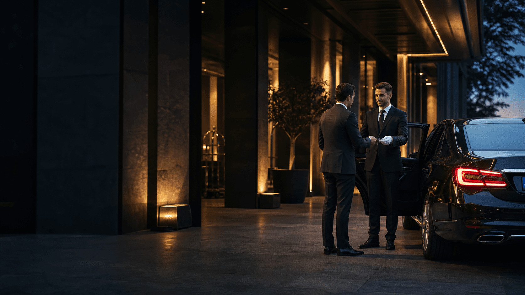 Lüks otel girişinde profesyonel vale hizmeti
